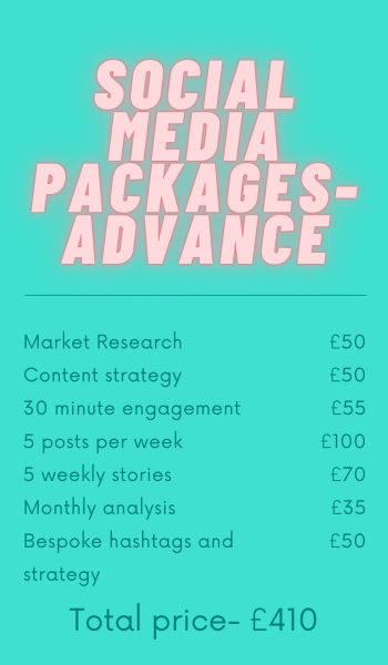 The advanced social media package is best for businesses who are beginning to see more growth and need more time to focus on their other business operations. If you would like to free up some of your time whilst building on your brand awareness, then this is the package for you!